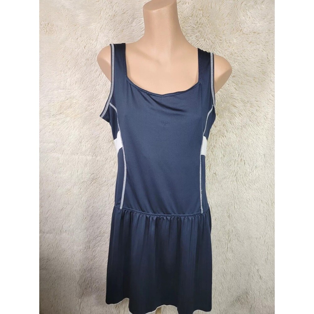 Antigua Desert Dry Tennis Dress Size L Golf Shelf Bra Navy & White Sleeveless P